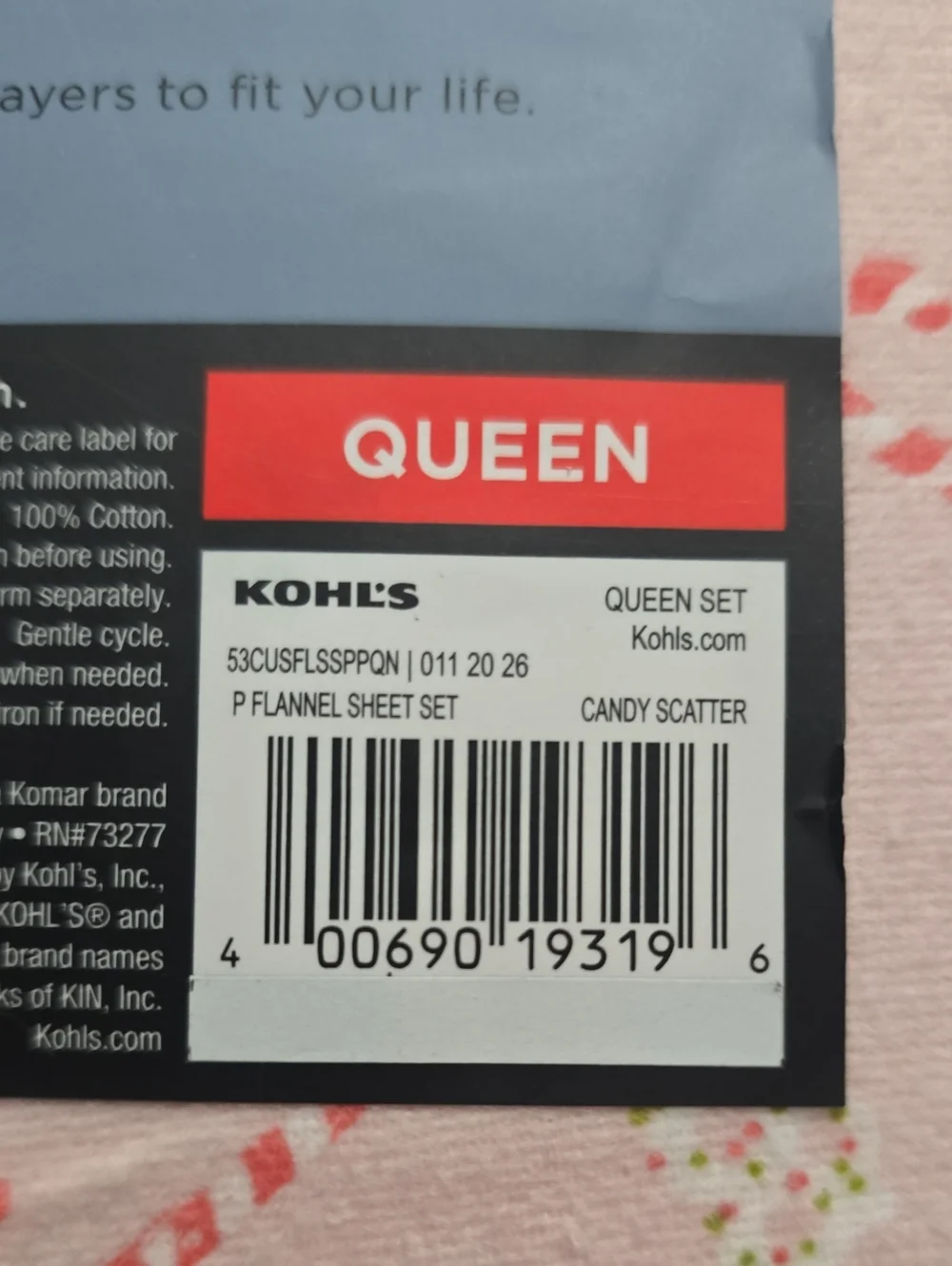 Cuddl Duds Pink Candy Cane Flannel Queen Sheet Set